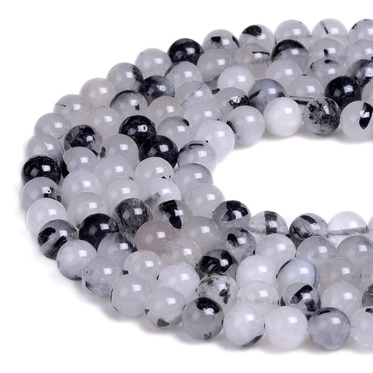 PLTbeads Gorgeous Black Rutilated Quartz Natural Gemstone Loose Beads 6mm Smooth Round Approxi 15 inch DIY Bracelet Necklace for Jewelry Making