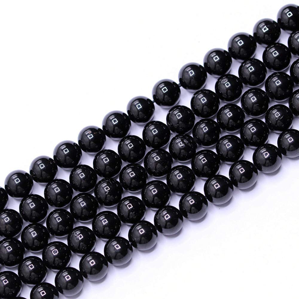 PLTbeads Natural Gemstone Loose Beads Smooth Round Approxi 15 inch DIY Bracelet Necklace for Jewelry Making (6mm, Black Tourmaline)