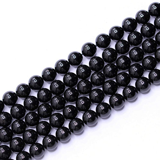 PLTbeads Natural Gemstone Loose Beads Smooth Round Approxi 15 inch DIY Bracelet Necklace for Jewelry Making (6mm, Black Tourmaline)