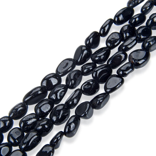 Adabele 15 Inch Natural Black Tourmaline Gemstone Loose Beads 6mm to 8mm Free Form Oval Tumbled Pebble Gem Stone Spacer for Jewelry Making GZ11-46