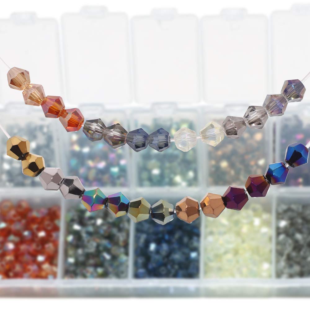 Crystal Glass Beads for Jewelry Making, Faceted Crystal Beads 4MM Bicone Shaped Bead for Bracelet Nacklace Earrings DIY Beading (14 Colors &1400pcs Total)