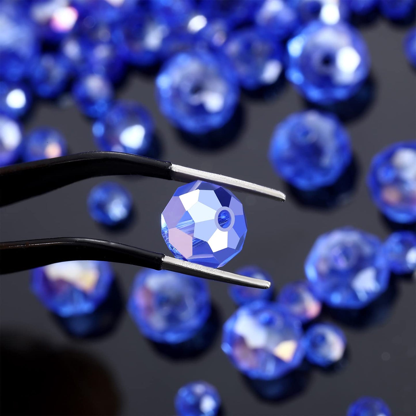 WILLBOND 600 Pcs Crystal Glass Beads for Jewelry Making Bulk Suncatcher Faceted Rondelle Loose Gemstone for Valentine's Day, Irish Holiday, Easter Bracelet DIY Crafts 8mm, 6mm, 4mm(Blue AB Color)