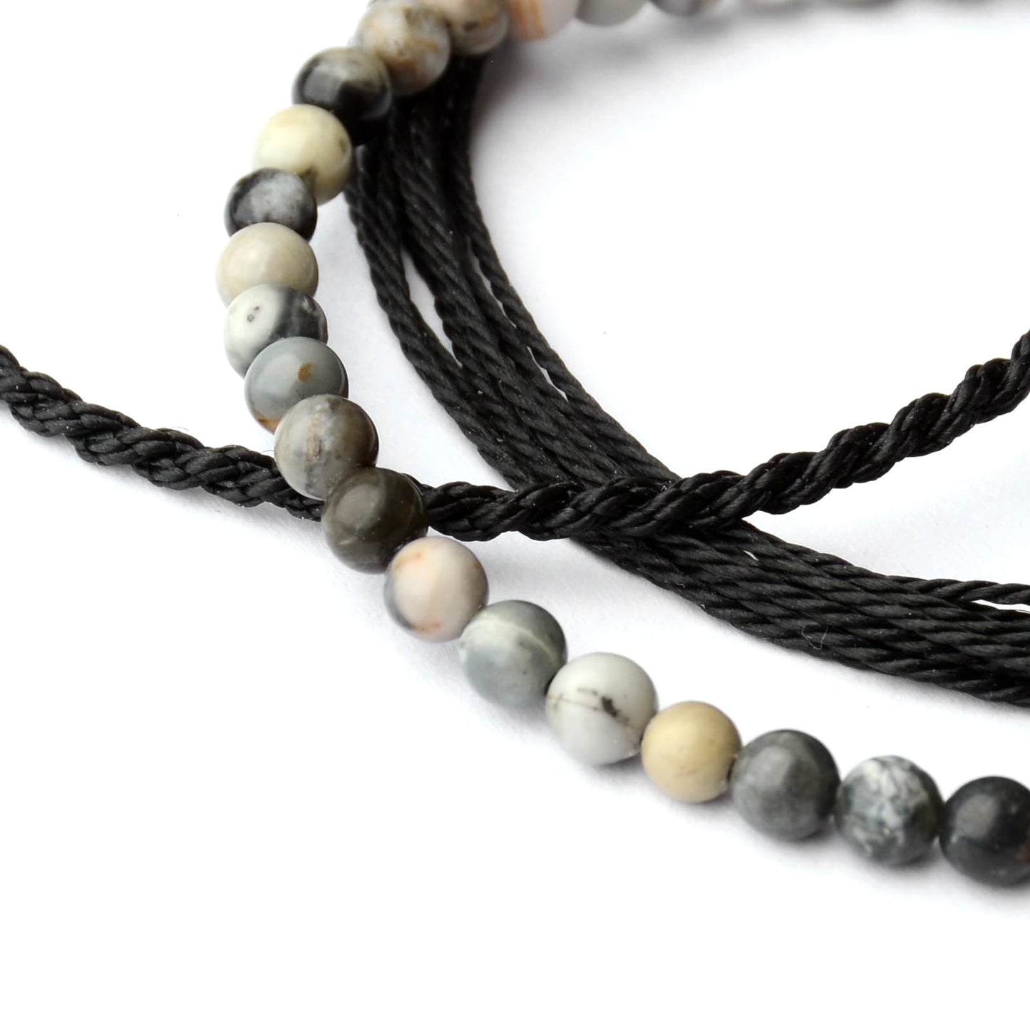 Handmade Natural Stone Beaded Healing Bracelet Gift for Men Adjustable Rope String Bracelet (Black Picasso, Adjustable)