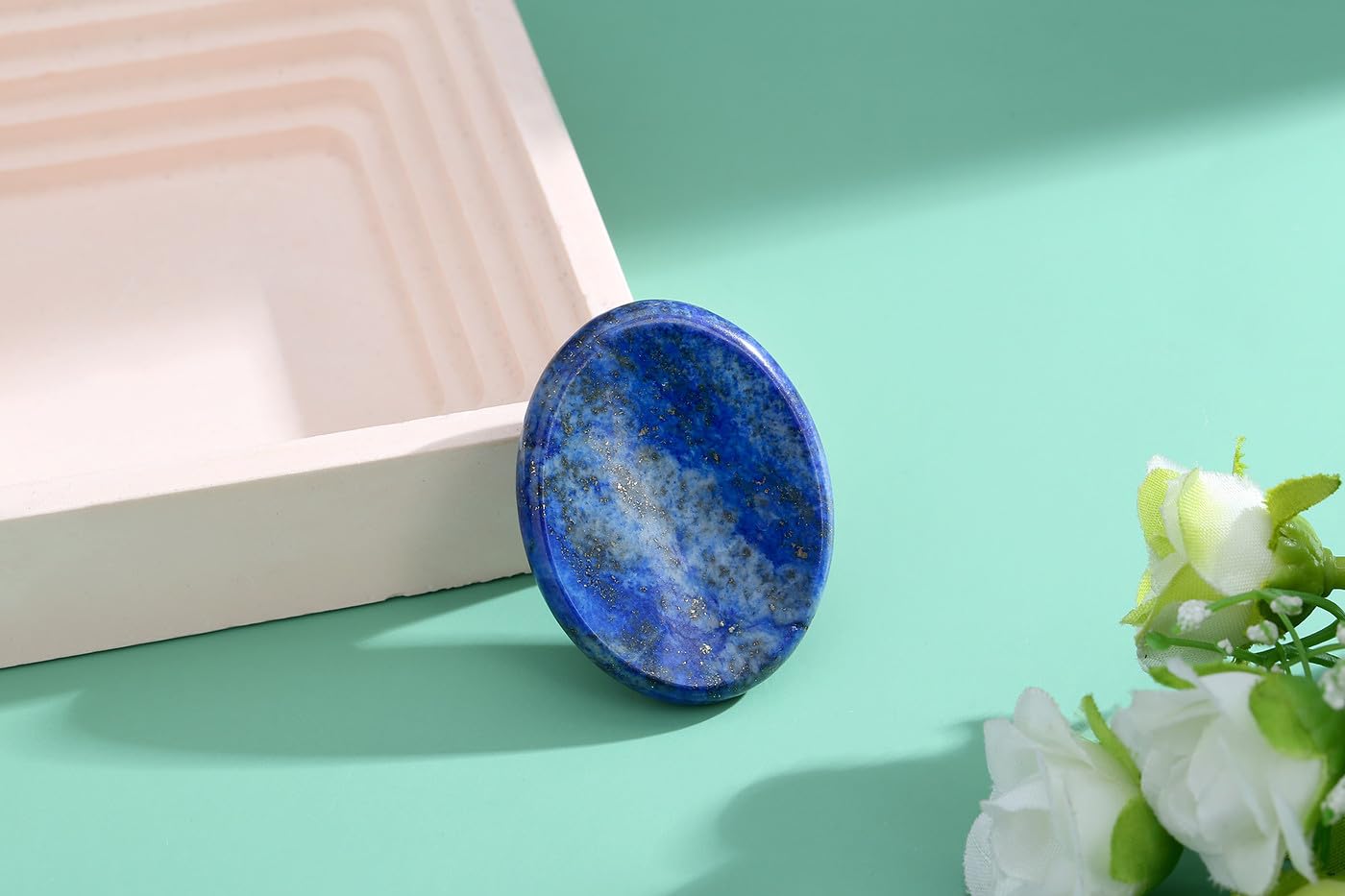 NUKAYAI Thumb Worry Stone Lapis Lazuli Stone Crystal Natural Healing Crystals Oval Tiny Stress Relief Gifts Small Trinkets Fidget Palm Meditation Accessories Anxiety Relief Items for Women Men