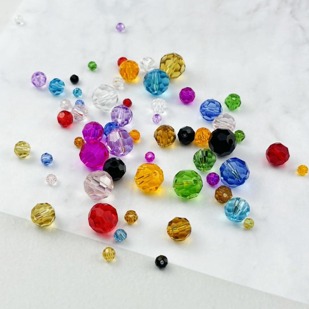 Honkoolly 480pcs Crystal Glass Beads 3mm 4mm 6mm 8mm 10mm Round Faceted Glass Spacer Beads for Bracelets Necklace Earring DIY Jewelry Making Craft(Grass Green)