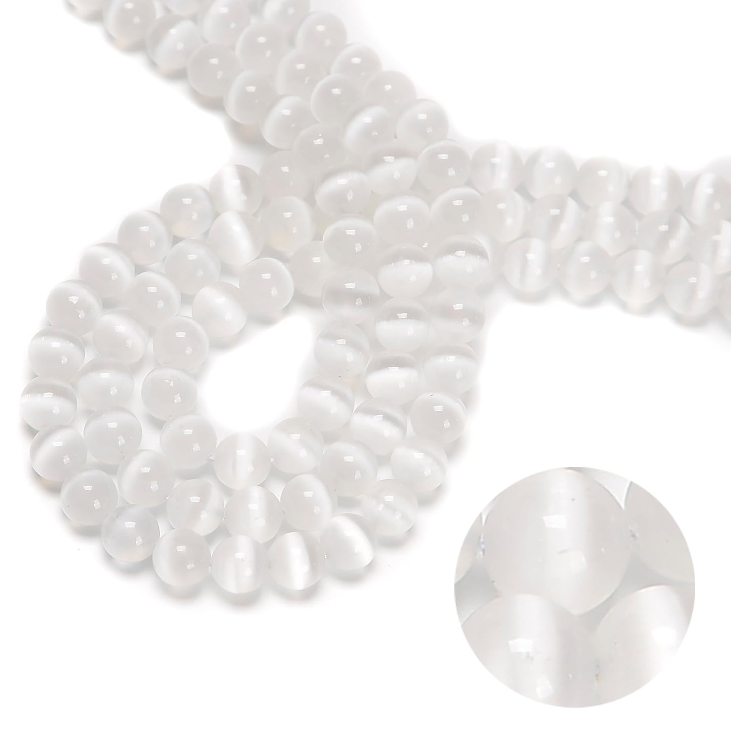 48Pcs 8mm Natural White Selenite Smooth Round Beads, Loose Real Stone Beads Gemstone Genuine for DIY Hand Made Craft Jewelry Bracelet Earring Necklace String Making Energy Healing Power
