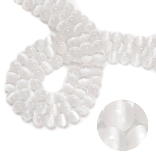 48Pcs 8mm Natural White Selenite Smooth Round Beads, Loose Real Stone Beads Gemstone Genuine for DIY Hand Made Craft Jewelry Bracelet Earring Necklace String Making Energy Healing Power