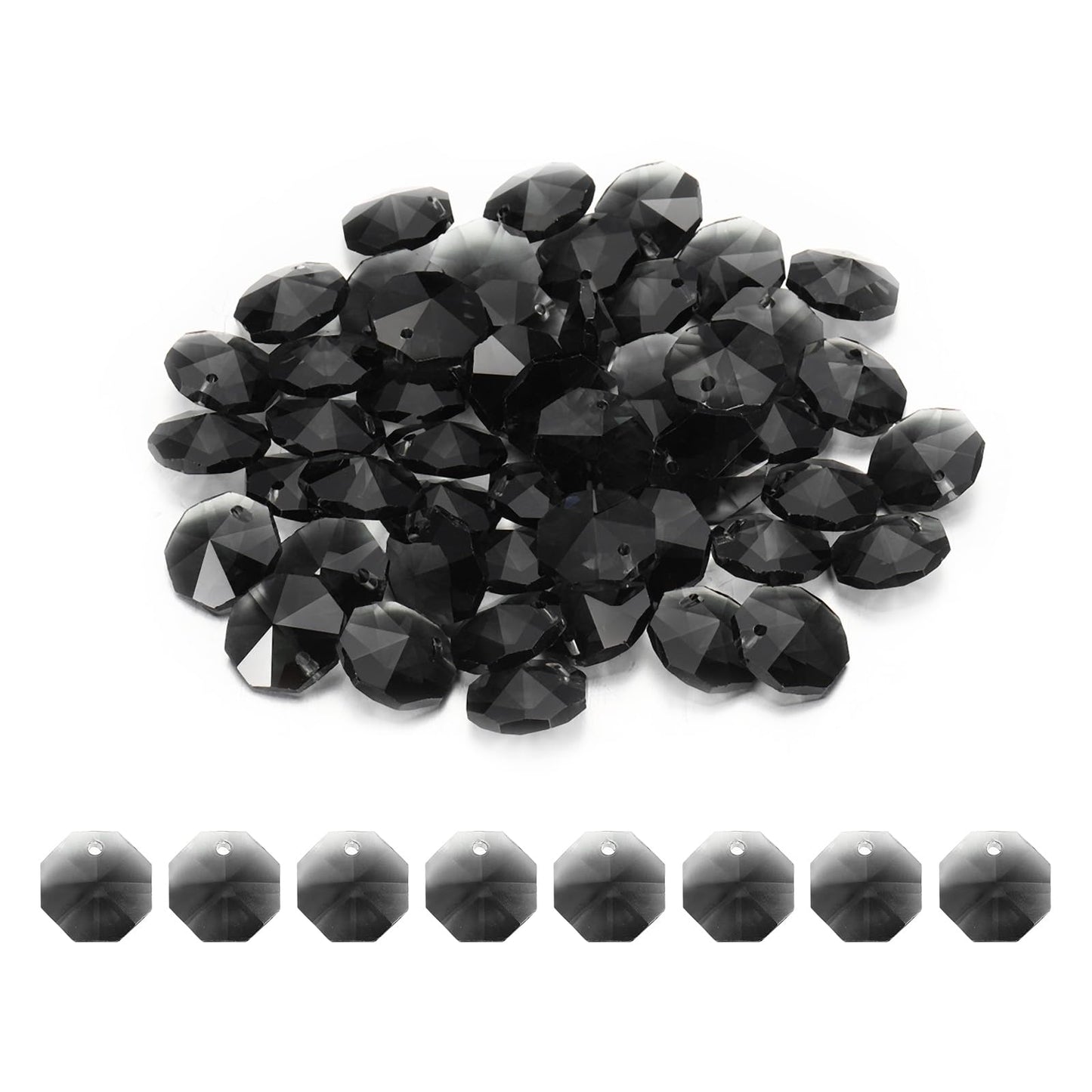uxcell 50Pcs 1 Hole Crystal Octagon Beads, 14mm K9 Glass Hanging Chandelier Beads Prisms Parts for Crystal Chandeliers Lamp Hanging Pendant Jewelry DIY Craft, Clear Black