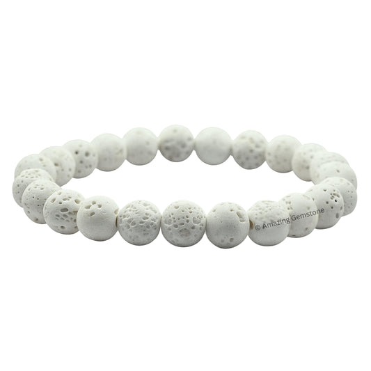 Amazing Gemstone Crystal Bracelet for Women Men's Gifts - Protection Healing Crystal Bracelet - 8mm Gemstone Beaded Stretchable Bracelet Pulseras Para Hombres Mujer Stocking Stuffers Mothers Day Gift (White Lava)