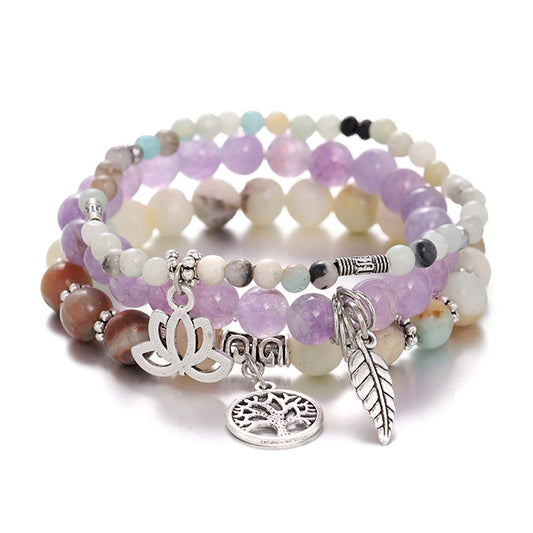 UEUC Tree of Life Yoga Healing Stone Bracelets,Multilayer Lotus Chakra Stone Reiki Bracelet Sets,Anxiety Crystal Natural Stone,for Women Stress Relief