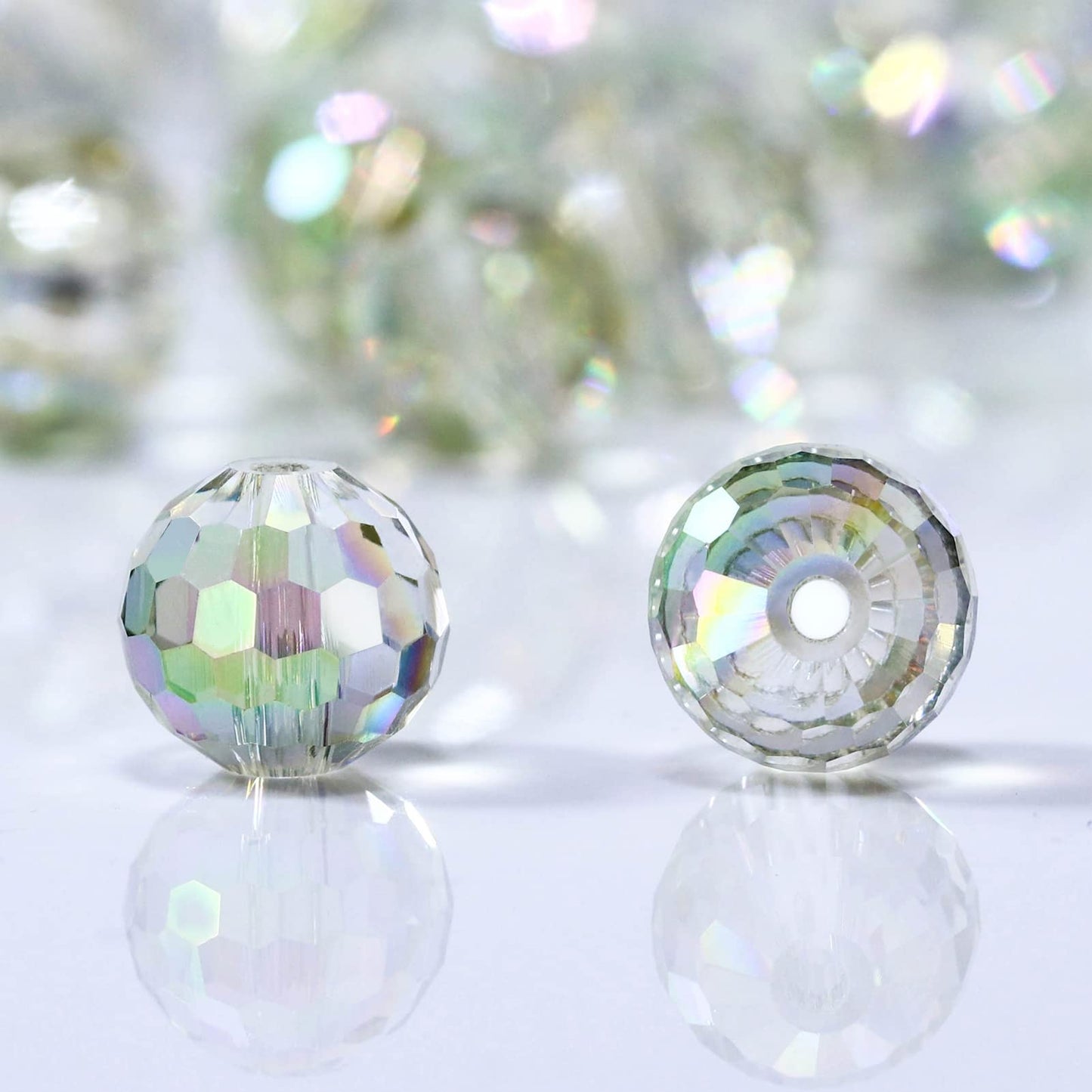 Dowarm 10MM Round Crystal Beads for Jewelry Making, Spring Green Faceted Crystal Glass Beads for Crafts Bracelet Wind Chimes Suncatcher, #5003 Rondelle Spacer Beads, Loose Gemstones, 50PCS