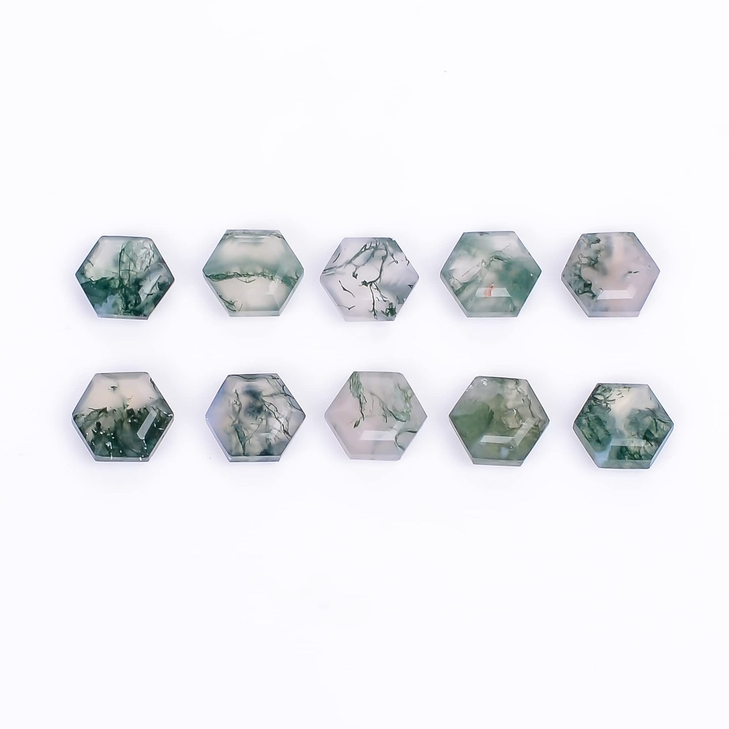 4pcs, 8x8x4mm Natural Moss Agate Hexagon Shape-Flat Step Cut Gemstone Wholesale Lot, Jewelry Making Loose Gemstone, Polished Minerals, DIY, Wire Wrapping, Healing Crystals, Bulk Gemstone Deal