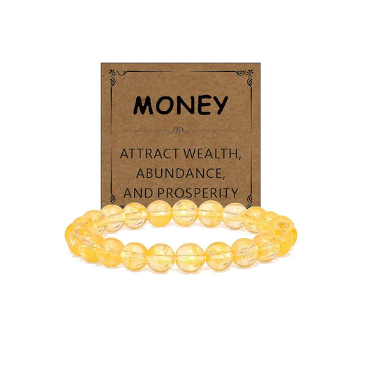 Adjustable Crystal Money Bracelets for Women Aventurine & Tiger-Eye Stone Beaded Bracelet Wealth Attraction Feng Shui Good Luck Elastic Bracelets Natural Healing Protection Jade Spiritual Jewelry (Citrine)