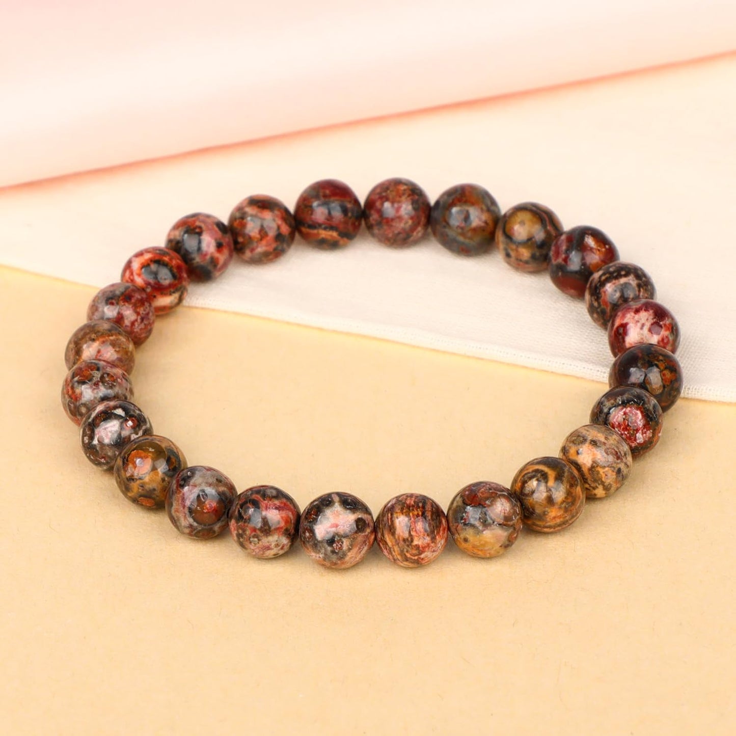 LPBeads Handmade Natural Gemstone Stretch Elastic 8mm Leopard Jasper Bracelet Healing Crystal Round Stone Beads Jewelry Gifts for Women Men