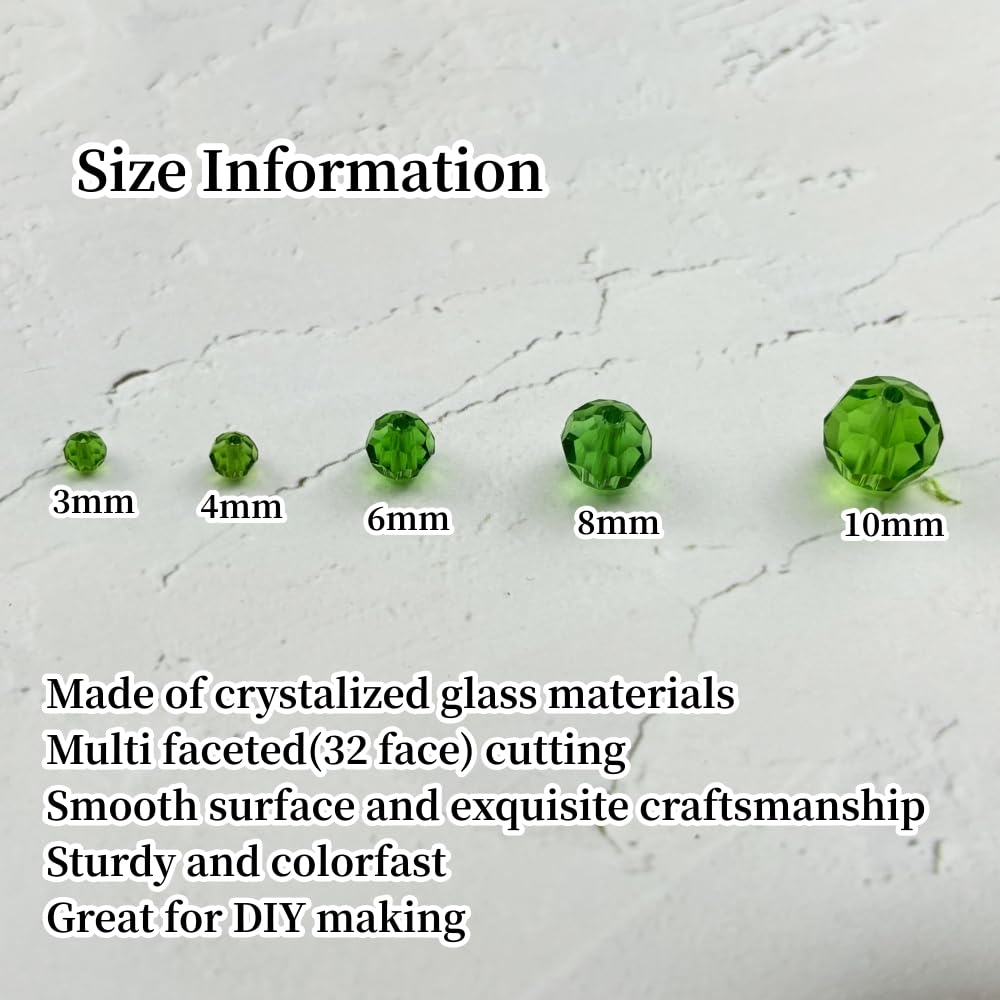 YUEXIGO 400pcs 4mm Round Crystal Glass Beads for Jewelry Making, Faceted Crystal Glass Spacer Beads for Bracelet Earring Necklace DIY Craft(Grass Green)