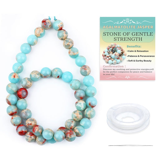 CMBYN Natural Stone Beads Round Genuine Real Stone Beading Strand Loose Gemstones DIY Smooth Bead for Bracelet Necklace Earrings Jewelry Making (Agalmatolite Jasper, 8mm 45 Pieces)