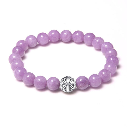MetJakt Healing Crystals Beaded Bracelets for Womens Natural Gemstone 8mm Beads Stretch Bracelets with 925 Sterling Silver Double Happiness Pendant (Purple chalcedony)
