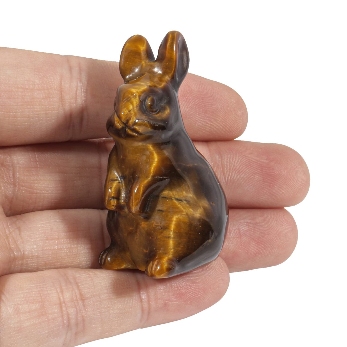 Loveliome Rabbit Crystal Decor Figurines, 2 Inches Natural Healing Stones Hand Carved Sculpture Ornaments Colletctible, Tiger's Eye