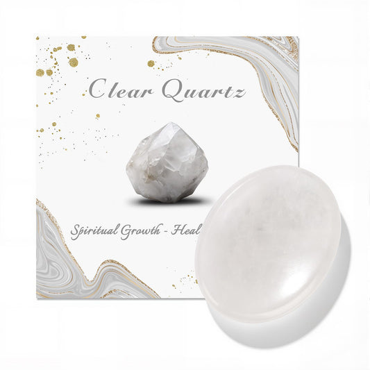 GolbalJew Clear Quartz Thumb Worry Stone for Anxiety Healing Crystals Sets, Hand Carved Crystals and Healing Stones, Meditation Crystal Reiki Natural Relax Palm Stone for Anxiety Therapy Relief