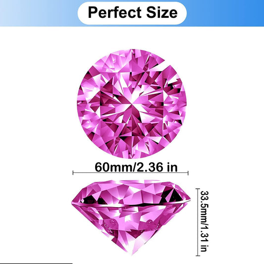 Hiziwimi 60mm Large Crystal Diamond Paperweight with Stand Jewels Wedding Decorations Centerpieces Home Decor (2.36 in, Pink)