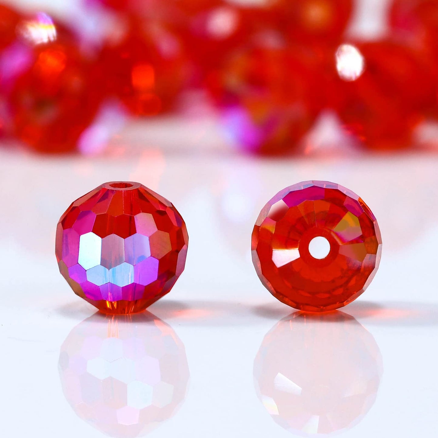 Dowarm 100PCS 8MM Crystal Glass Beads for Jewelry Making, Red/Siam Paradise Faceted Crystal Beads for Crafts Bracelet Wind Chimes Suncatcher, #5003 Rondelle Spacer Beads, Loose Gemstones