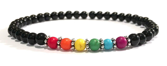 Handmade Chakra Black Tourmaline and Howlite Healing Bracelet 4mm beads 7 Inches