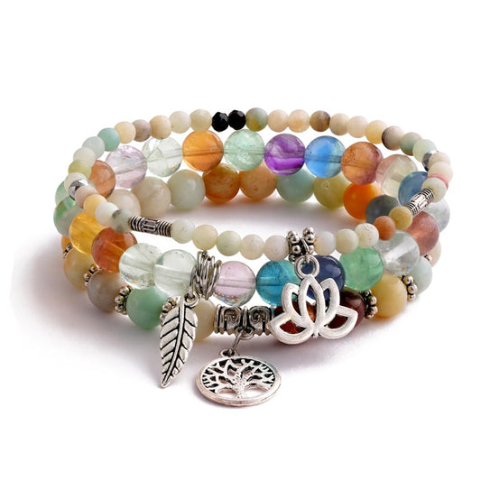 UEUC Tree of Life Yoga Healing Stone Bracelets, Multilayer Lotus Chakra Stone Reiki Bracelet Sets, Anxiety Crystal Natural Stone,for Women Stress Relief(#144)