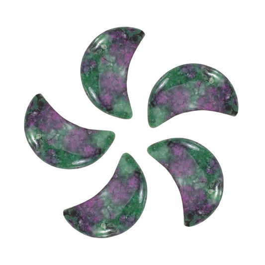 MECCANIXITY 5 Pcs Moon Crystal Worry Stone, 0.5 Inch Length Natural Zoisite Moon Gemstone Bulk, Carved Pocket Stones for Meditation Balancing Pendant Decor