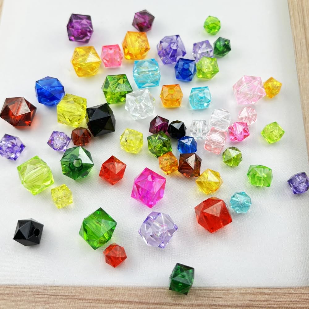 300pcs 8mm Acrylic Cube Faceted Acrylic Beads with Hole Plastic Spacer for Bracelets Necklace Earring Making Supplies (Green)