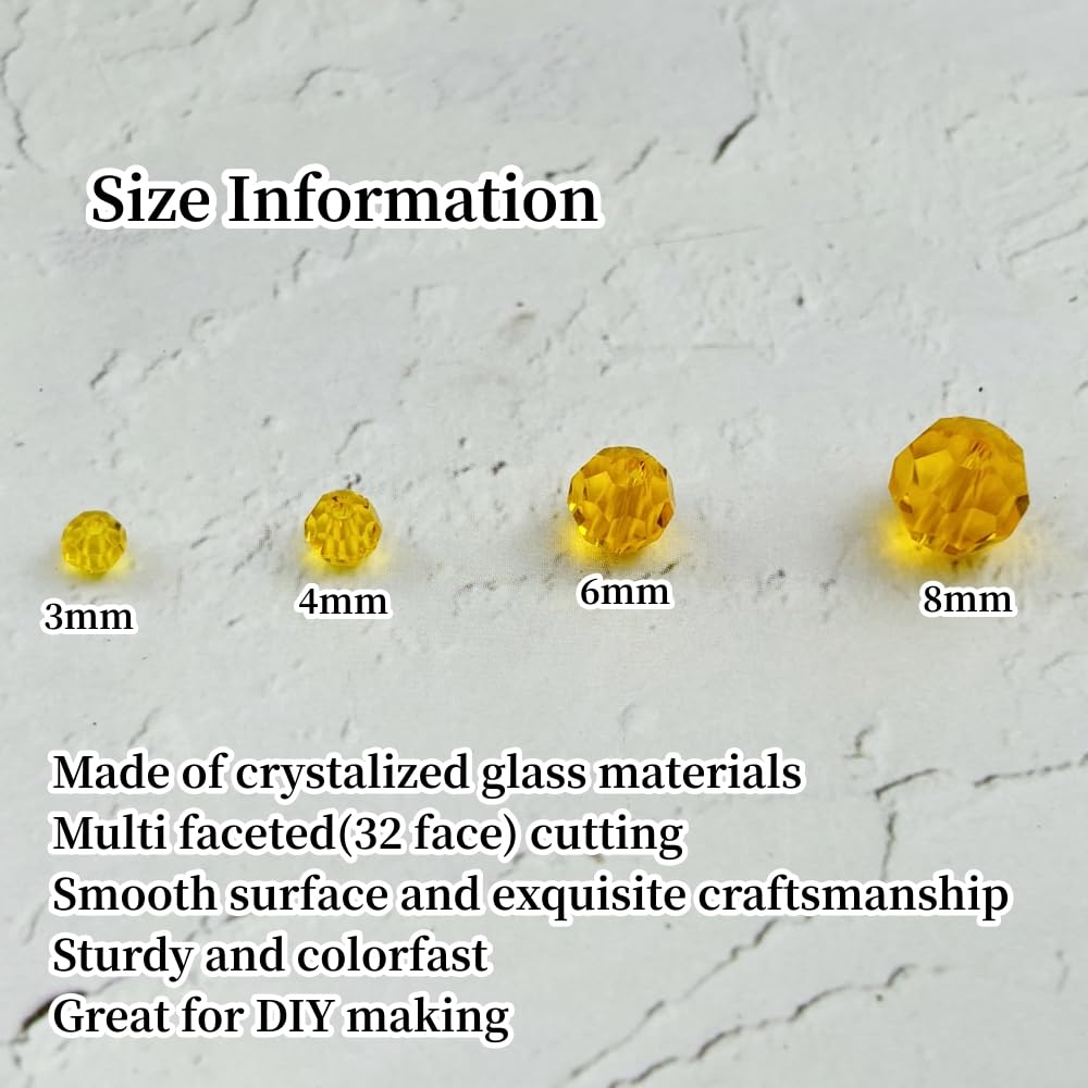 YUEXIGO 200pcs 6mm Round Crystal Glass Beads for Jewelry Making, Faceted Crystal Glass Spacer Beads for Bracelet Earring Necklace DIY Craft(Gold Yellow)