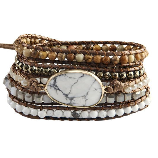 ZOSOJONA Women Wrap Bracelet Boho Natural Jasper Crystal Stone Beads Strand Bracelets