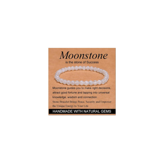CHELYQST Moon_stone Bracelet - Stone of Success,Stretch Natural Stone Crystal Beads Jewelry Gifts for Women Men Unisex Adult,4mm