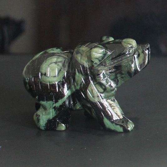 HLbshi Hand Carved Gemstone Crystal Bear Figurine Animal Statue Carving Office Home Decor Collections 2'' (kambaba Jasper)