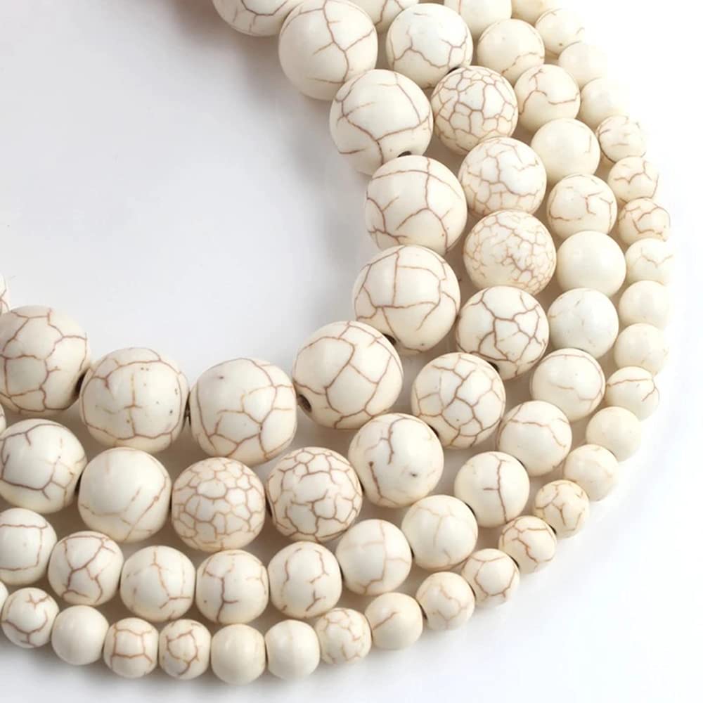 10mm 35pcs Beads Howlite Turquoises Natural Stone Jewelry Vintage Findings Necklace Lariat Earrings Crystal Dangle Component Bracelet Making DIY Accessories Crafts Wholesale (10mm, Beige Round)