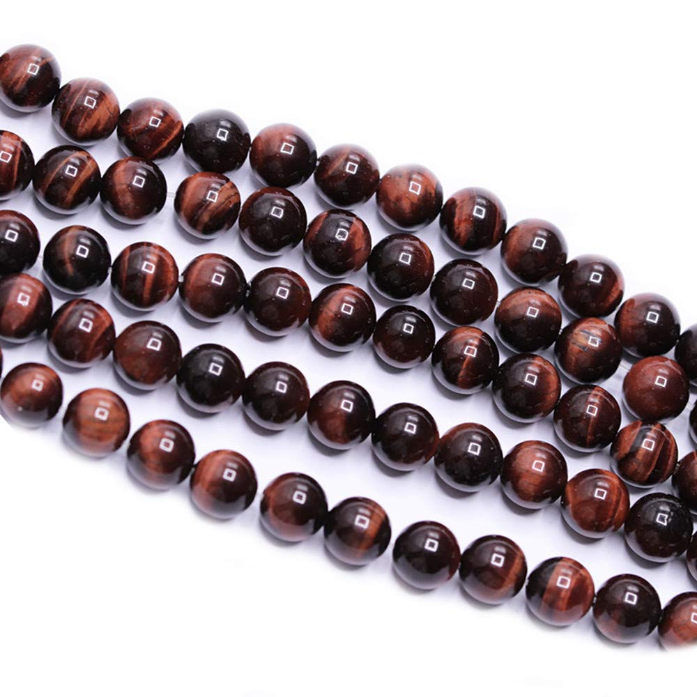 PLTbeads Natural Gemstone Loose Beads Smooth Round Approxi 15 inch DIY Bracelet Necklace for Jewelry Making (10mm, Red Tiger Eye)