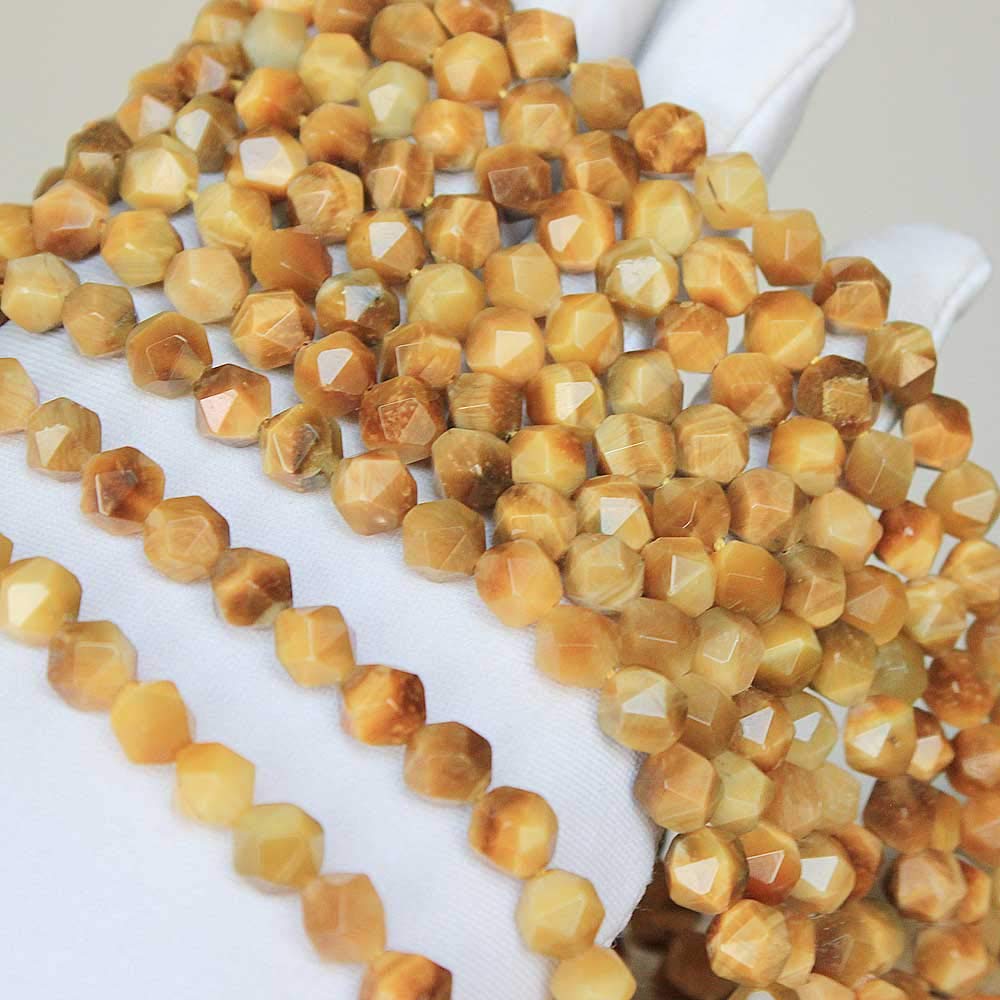 MJDCB Best Sellers Natural Stone Beads Faceted Polygon Golden Tiger Eye Crystal Energy Stone Healing Power for Jewelry Making(8mm)