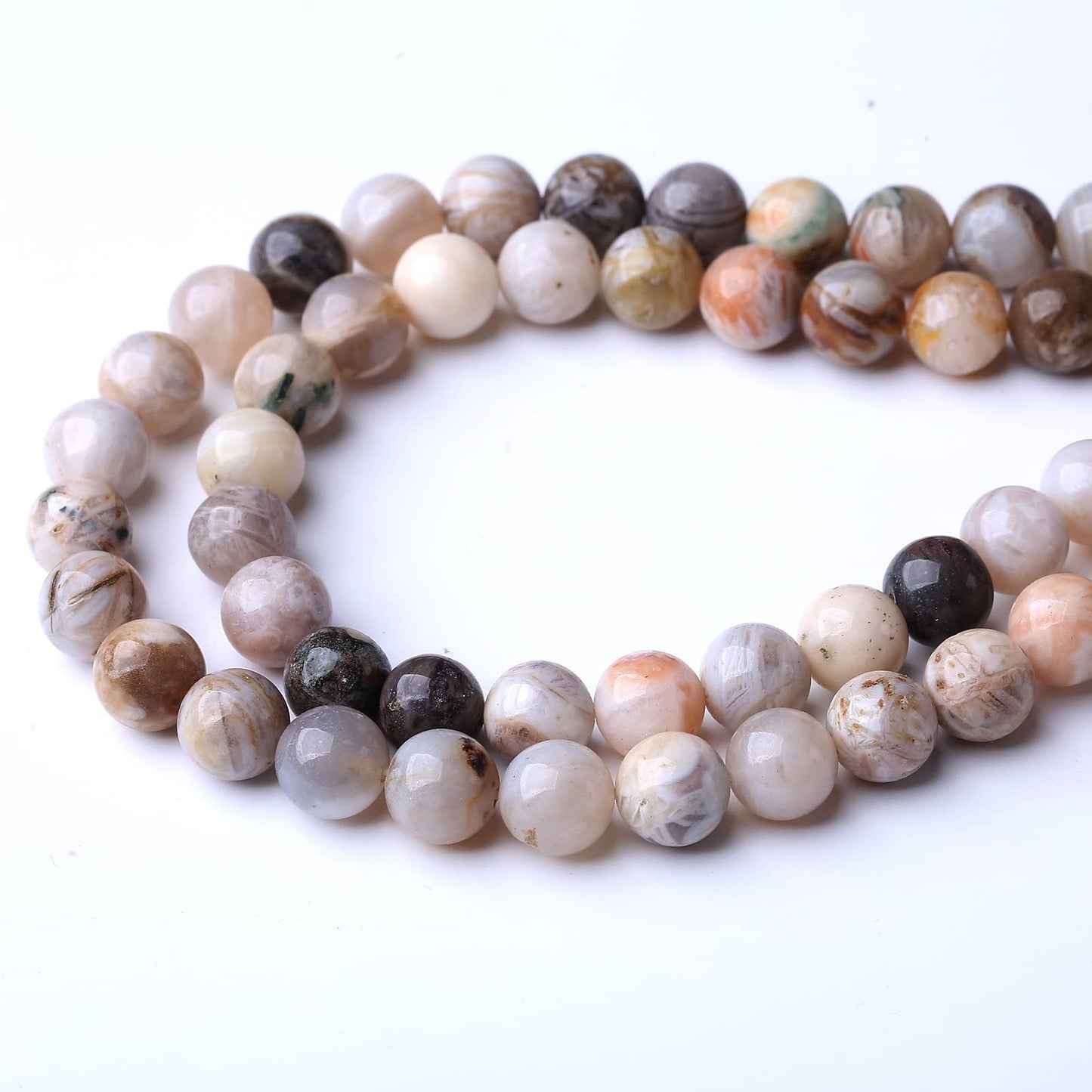 36PCS 10MM Natural Bamboo Leaf Agate Stone Beads Energy Healing Beads for DIY Jewelry Bracelet Necklace Making for Jewelry Making15Inch…
