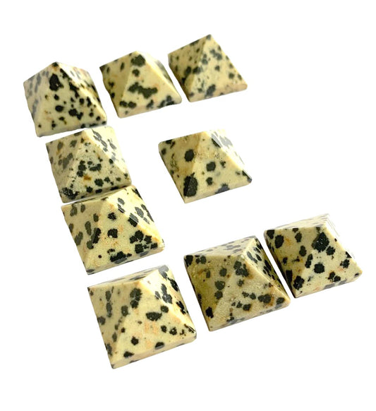 crystalmiracle Dalmatian Jasper Crystal Pyramid, Positive Energy Natural Pyramids Set of 9, Collectible Crystals Pyramids for Healing, Meditation, Metaphysical, Spiritual Gift Decor