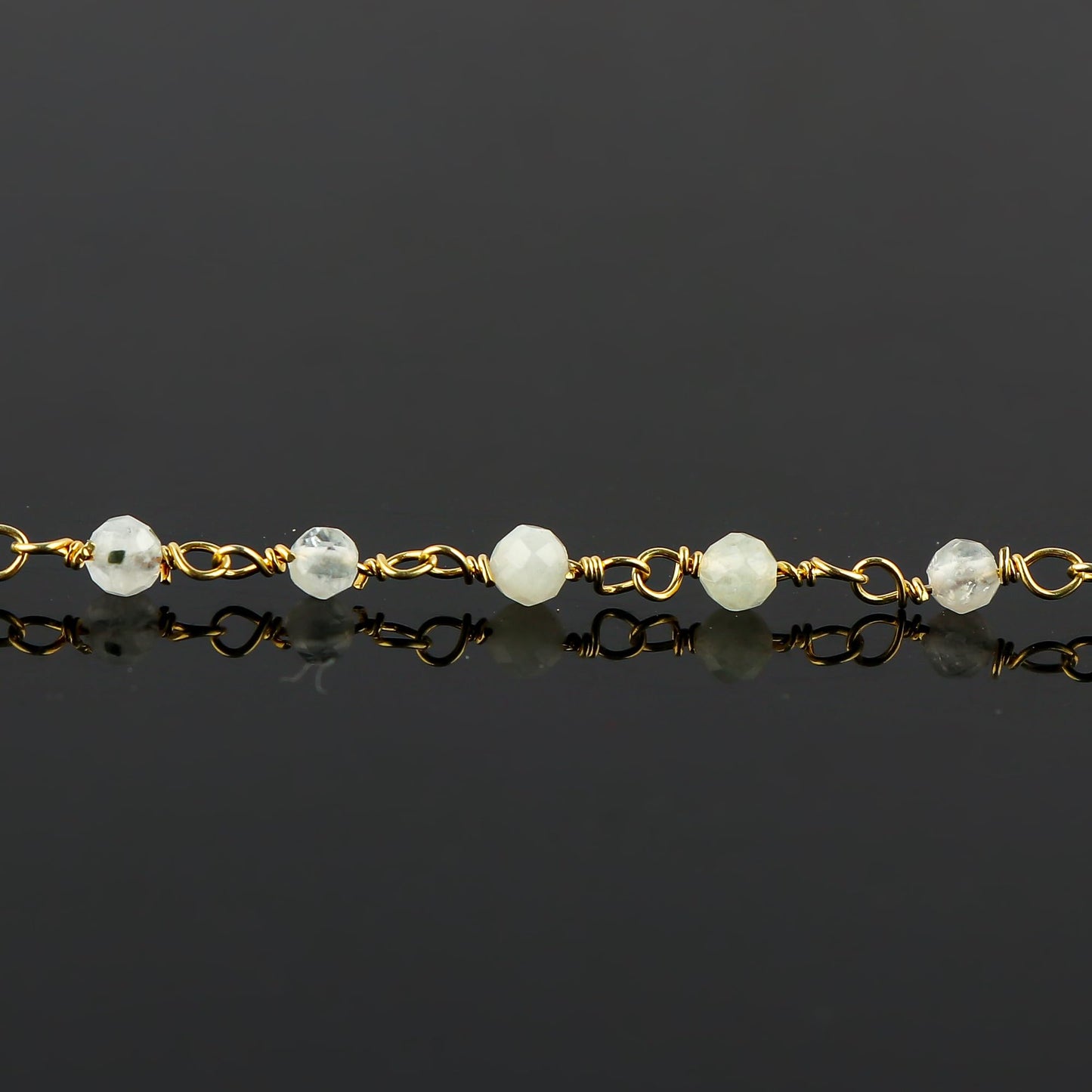 CRYSTALINES Natural White Moonstone Gemstone Cluster Bracelet, 14K Gold Plated Rosary Chain Beads, Handmade Boho Women Jewelry, Healing Crystals, June Birthstone, Christmas Gift (Size. 7+1inch)