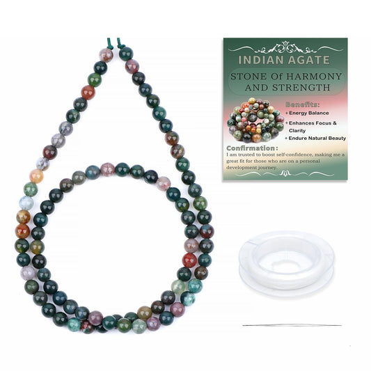 CMBYN Natural Stone Beads Round Genuine Real Stone Beading Strand Loose Gemstones DIY Smooth Bead for Bracelet Necklace Earrings Jewelry Making (Indian Agate, 4mm 90 Pieces)