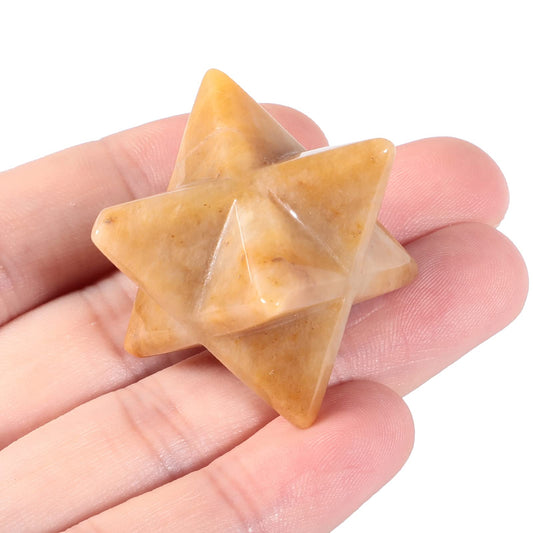 Loveliome Natural Yellow Jade Merkaba Crystal Protection Sacred Meditation Energy Generator Healing Chakra Six-Pointed Star 1 Inch