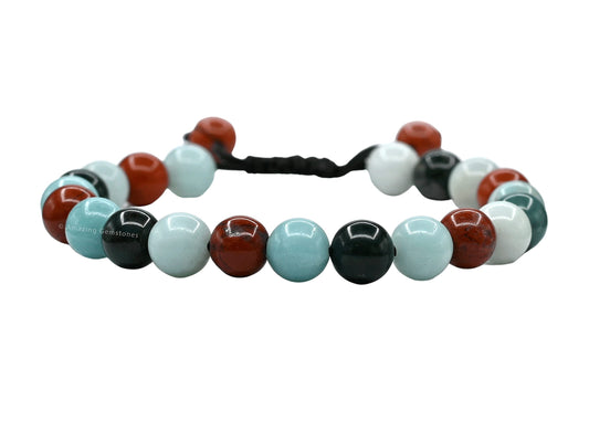 Amazing Gemstone Get Well Soon Recovery Bracelets for Women Manifestation - Moss Agate Amazonite Red Jasper Bracelet Set for Men Women Healing Calming Anxiety Stress Relief Gifts (Adjustable)