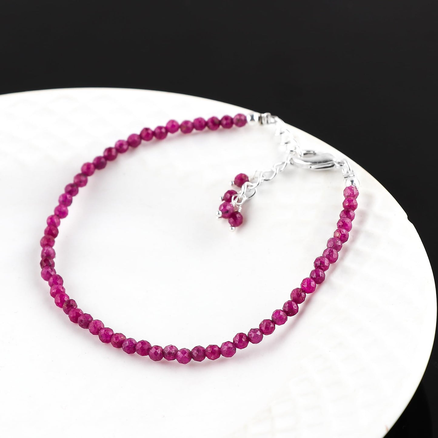 CRYSTALINES Natural Ruby Gemstone Bracelets, Faceted Beads Stones, Handmade Boho Hypoallergenic Jewelry for Women, Healing Crystals, Adjustable Silver Plated 7+1inch July Birthday Gift