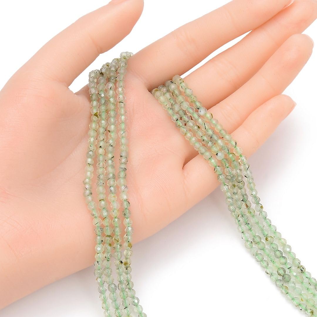 Adabele 15 Inch Natural Green Prehnite Healing Gemstone 3mm (0.12 Inch) Tiny Small Faceted Round Loose Beads Stone Spacer (105-115pcs) for Craft Jewelry Making GK3-12