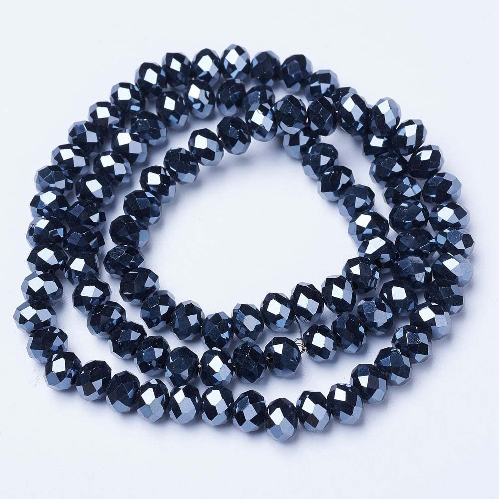 10 Strands Briolette Faceted Rondelle Glass Beads 8x6mm Shiny Pearl Luster Opaque Glass Loose Beads 670pcs for Bracelets Jewelry Making