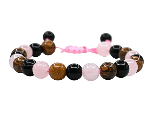 Amazing Gemstone Bracelet for Breaking Attachments Manifestation - Rose Quartz Mariyam Jasper Black Obsidian Bracelet Set for Men Women Healing Calming Anxiety Stress Relief Gifts (Adjustable)