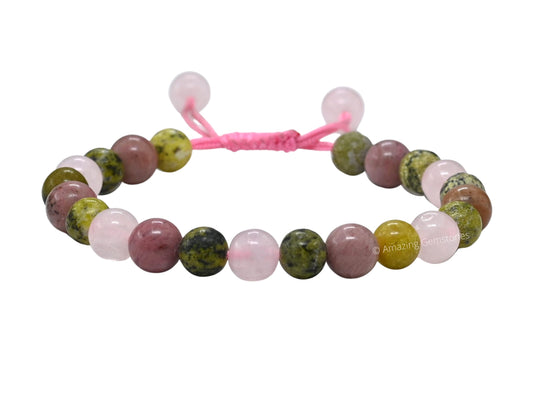 Amazing Gemstone Love Manifestation Bracelet - Serpentine Rhodonite Rose Quartz Bracelet Set for Men Women Healing Calming Anxiety Stress Relief Gifts Pulseras Para Hombres Mujer Stuffer (Adjustable)