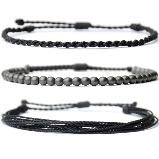 Handmade Natural Stone Beaded Healing Bracelet Gift for Men Adjustable Rope String Bracelet (Hematite/Matte, Adjustable)
