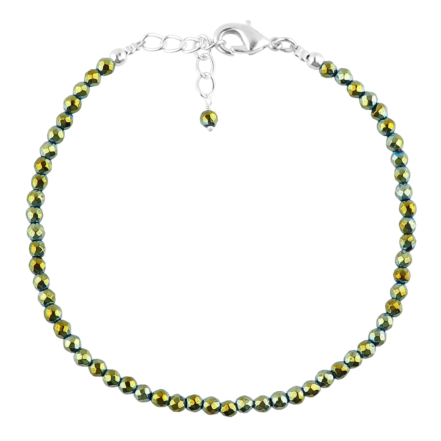 CRYSTALINES Genuine Green Hametite Gemstone Bracelet, Faceted Beads Stones, Hypoallergenic Handmade Boho Jewelry for Women, Healing Crystals, Adjustable Silver Chain 7+1inch, Birthday Gift