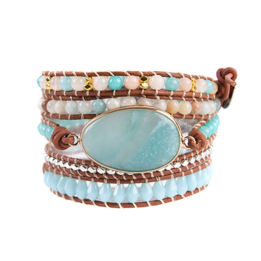 YGLINE Handmade Bohemian Natural Stones Bracelet - Leather Bracelet with Chakra and Beads Wrapped for Women